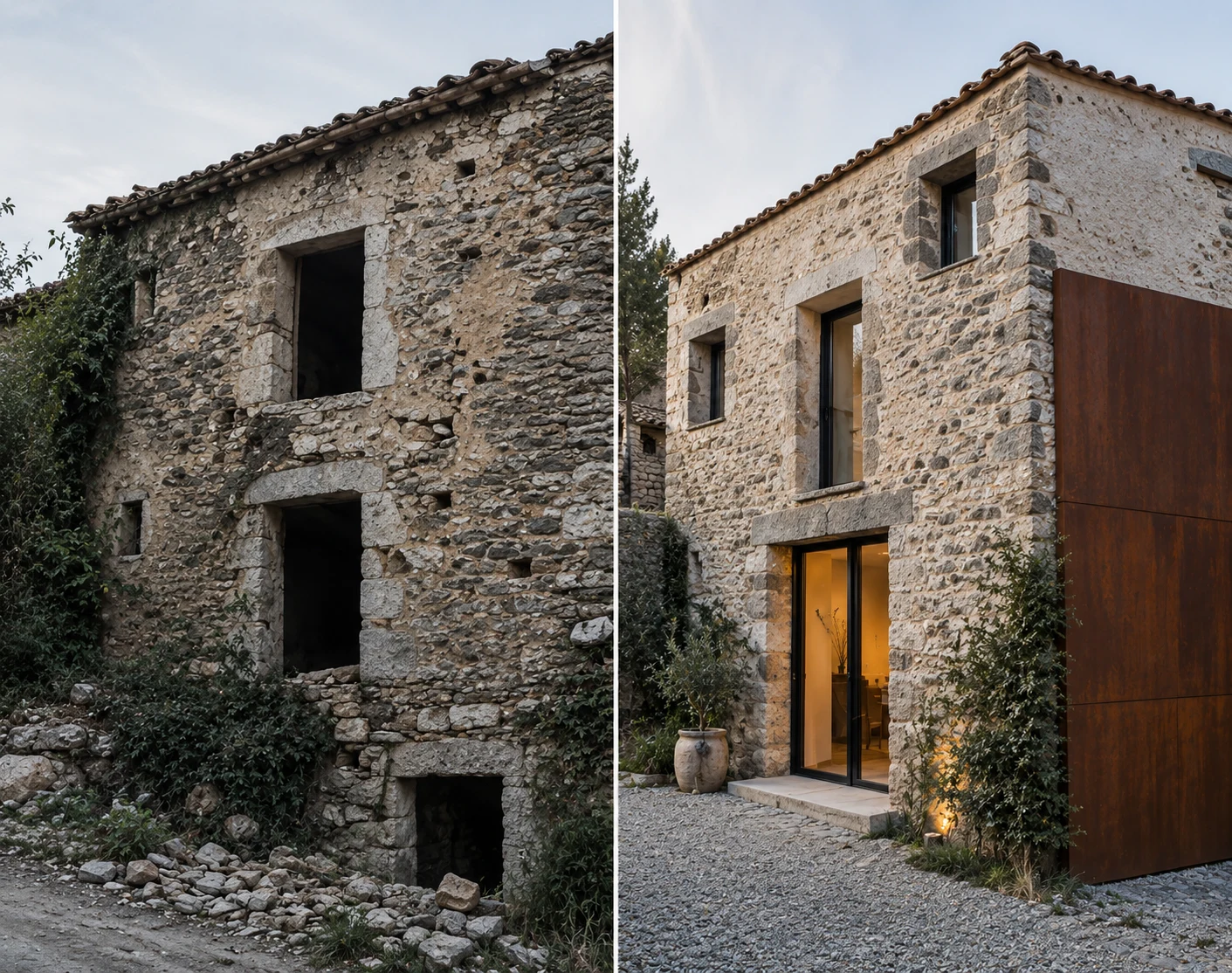 Two interpretations of a stone building