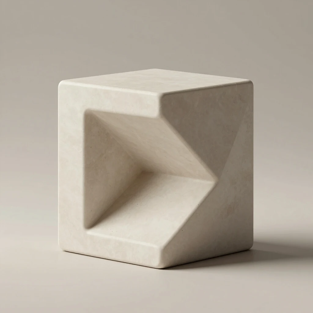 A pale sculptural form with geometric lines